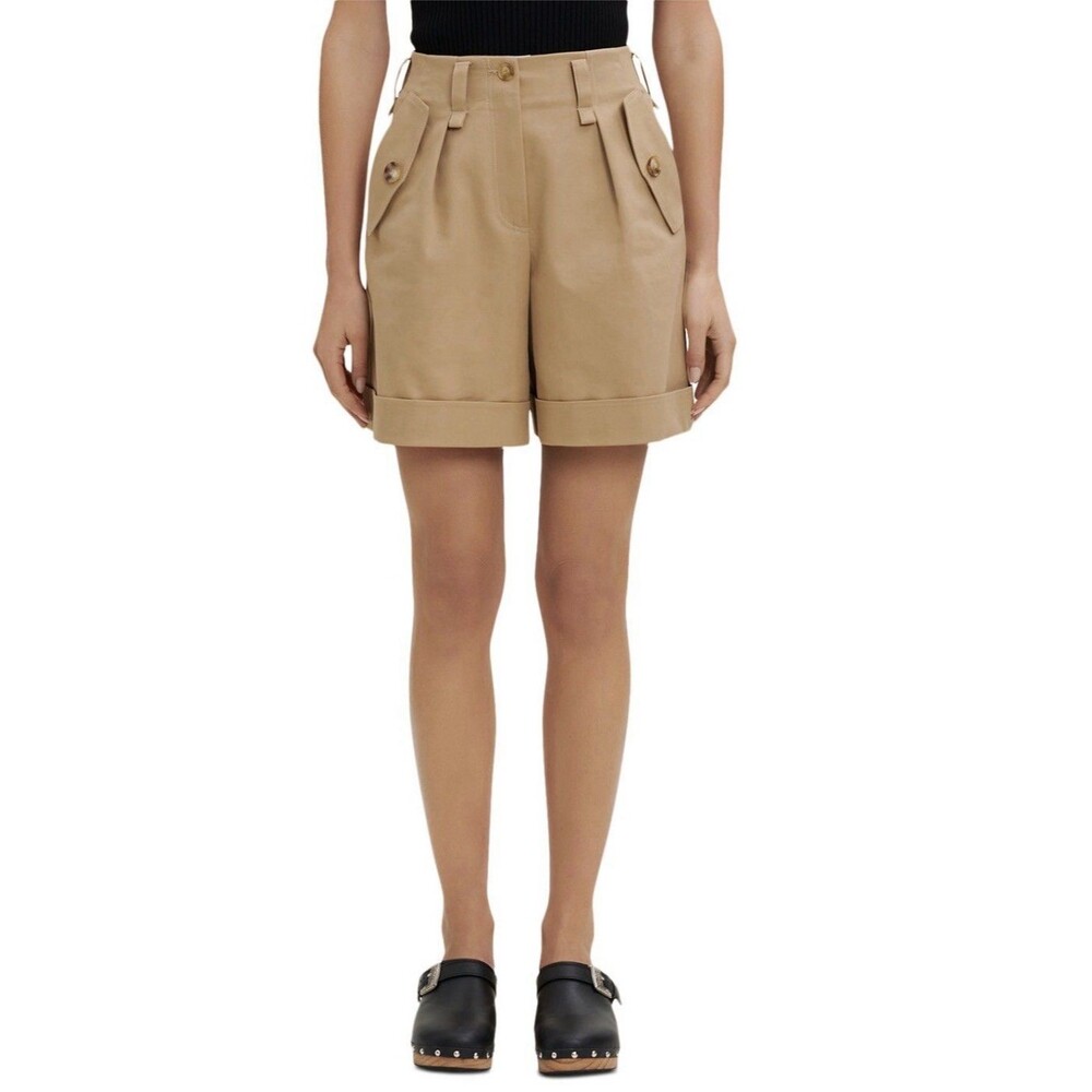 Maje Women’s Sz 40 Cuffed Pleated Shorts Elastic Back Camel